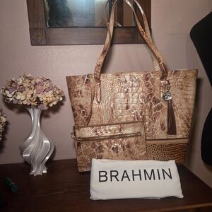 Brahmin Tan & Brown Brooke Tote with Matching Pouch